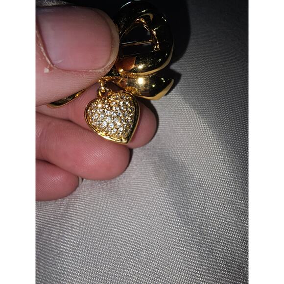 Vintage Whiting & Davis (WD) Gold Tone Bow Brooch Pin Rhinestone Heart Drop - Picture 4 of 7